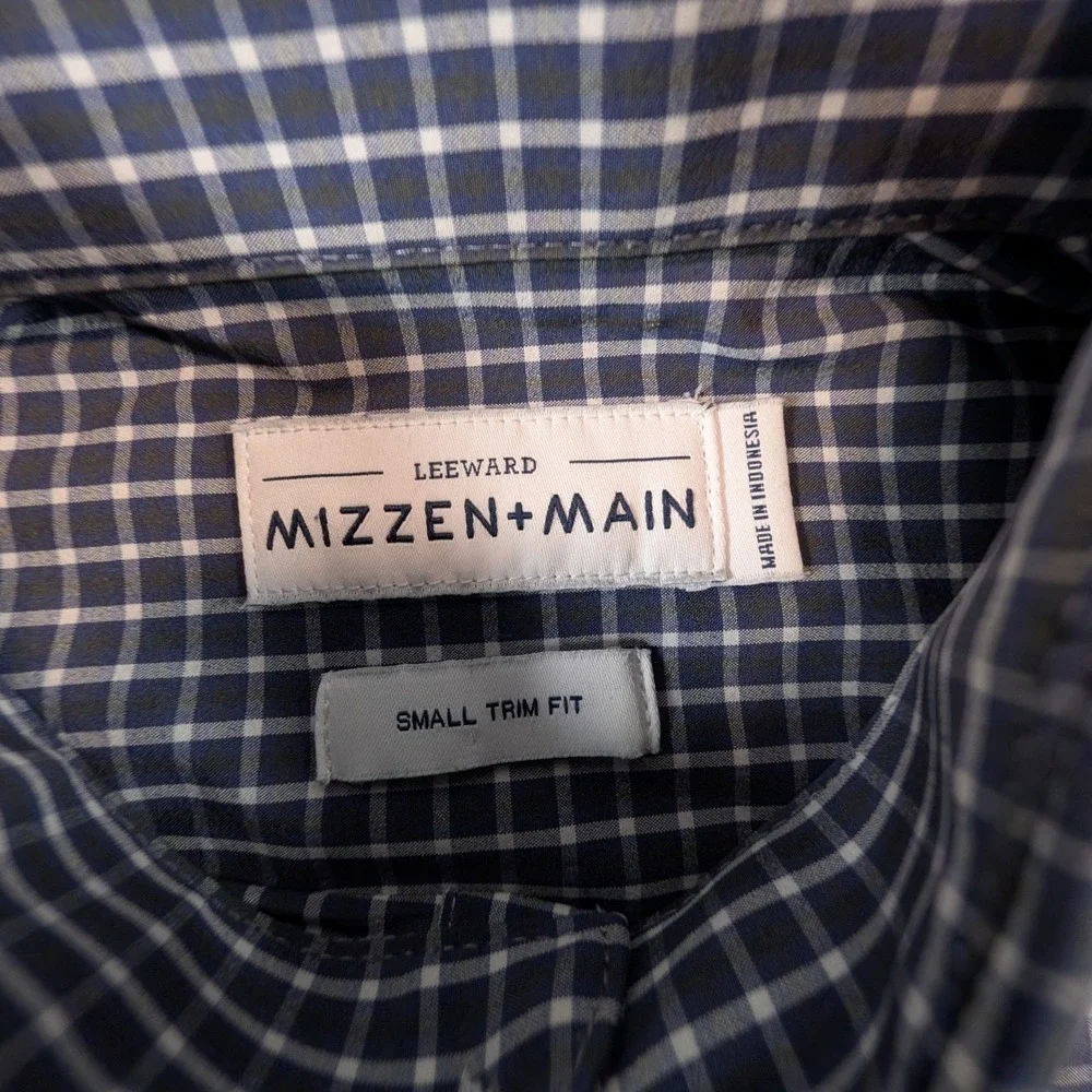 Mizzen Main Leeward Dress Shirt Mens Small Trim Fit Navy Check L-10019